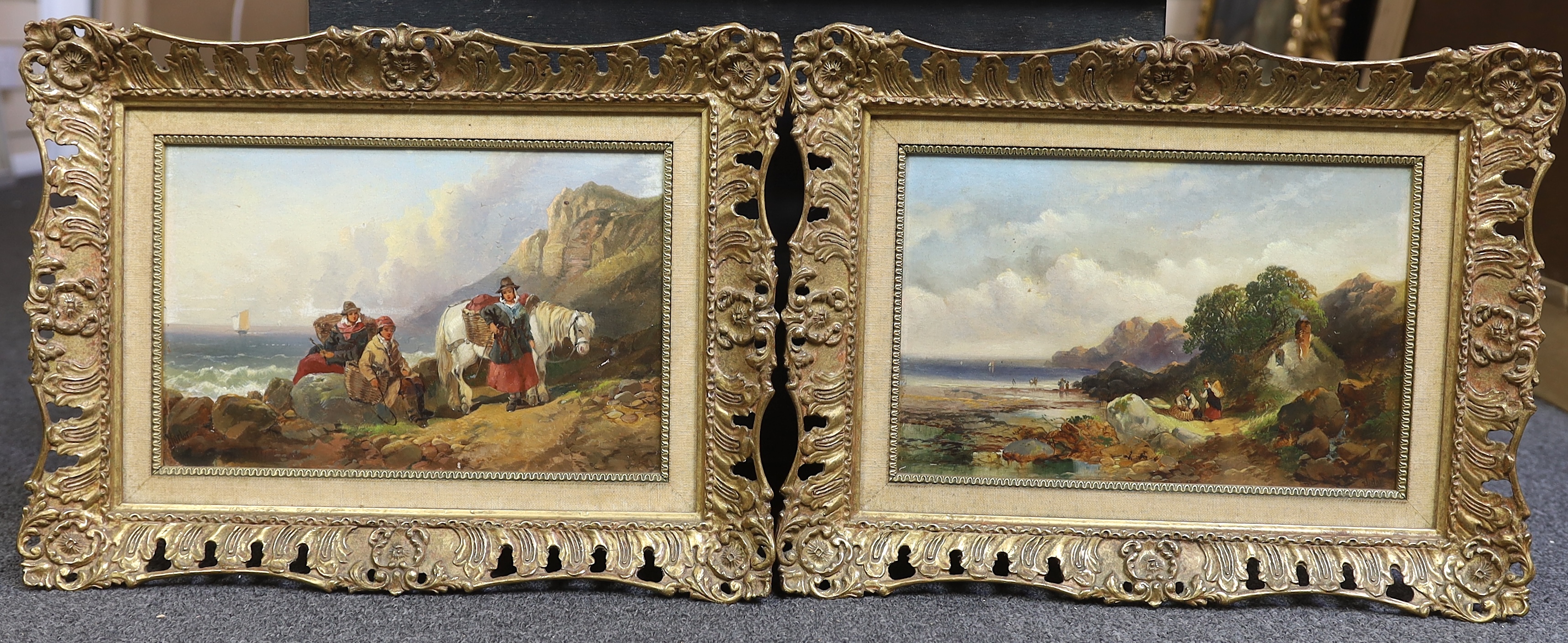 Joseph Horlor (1809-1887), pair of oils on millboard, Views of Clovelly, North Devon, signed, 20 x 30cm